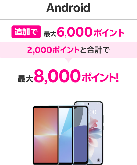 Android 追加で最大6,000ポイント 2,000ポイントと合計で最大8,000ポイント！