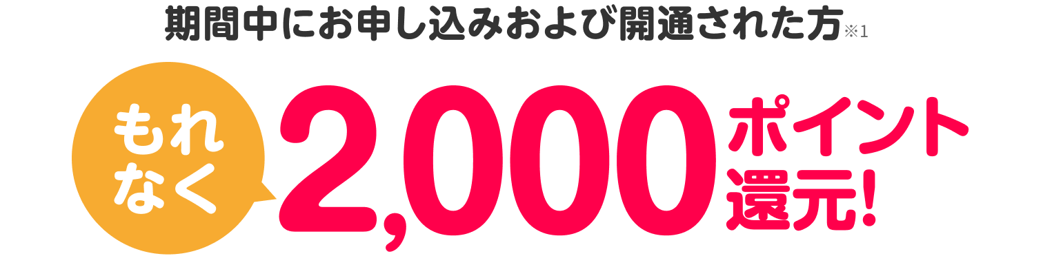 期間中にお申し込みおよび開通された方※1 もれなく2,000ポイント還元！