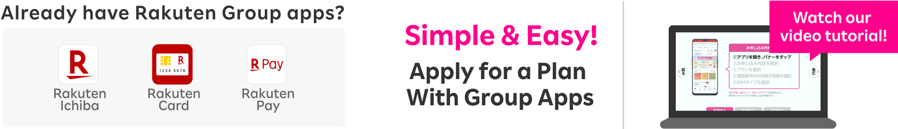 Already have Rakuten Group apps? Simple & Easy! Apply for a Plan With Group Apps